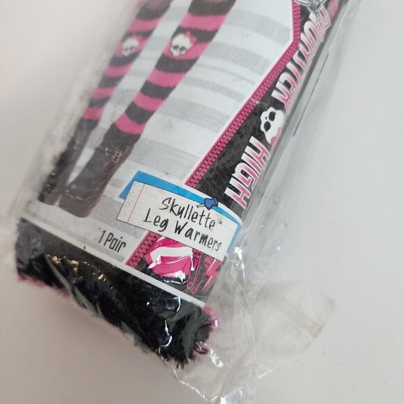 NEW Monster High Skullette Frankie Stein Black/Pink Striped Leg Warmers Child - Picture 4 of 5
